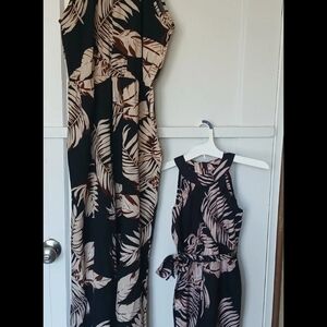 Tropical Leaf Print Mommy And Me Jumpsuit  Set